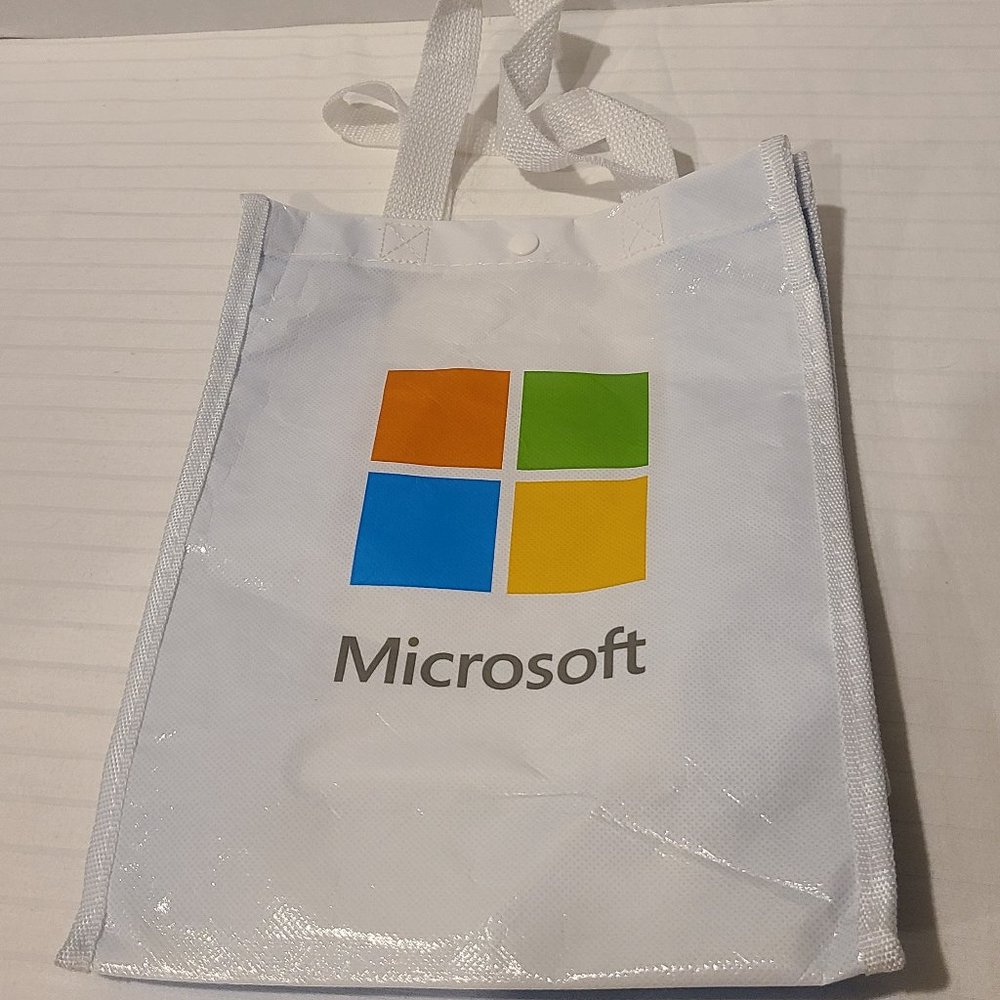 MICROSOFT Reusable Shopping Bag Nylon Mesh Straps Snap Closure 12"x9"x4"
